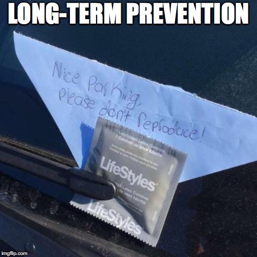 Thinking of future generations | LONG-TERM PREVENTION | image tagged in funny signs,parking | made w/ Imgflip meme maker