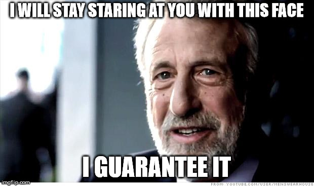 I Guarantee It Meme | I WILL STAY STARING AT YOU WITH THIS FACE; I GUARANTEE IT | image tagged in memes,i guarantee it | made w/ Imgflip meme maker