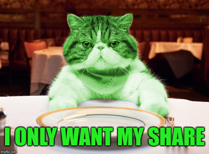 RayCat Hungry | I ONLY WANT MY SHARE | image tagged in raycat hungry | made w/ Imgflip meme maker