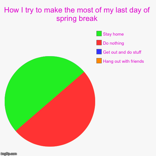 How I try to make the most of my last day of spring break | Hang out with friends , Get out and do stuff, Do nothing , Stay home | image tagged in funny,pie charts | made w/ Imgflip chart maker