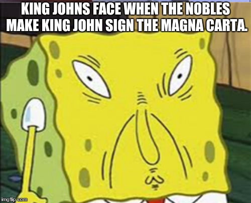 King John and the Magna Carta | KING JOHNS FACE WHEN THE NOBLES MAKE KING JOHN SIGN THE MAGNA CARTA. | image tagged in kingjohn,funny | made w/ Imgflip meme maker