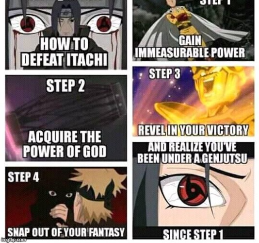 image tagged in how to defeat itachi | made w/ Imgflip meme maker