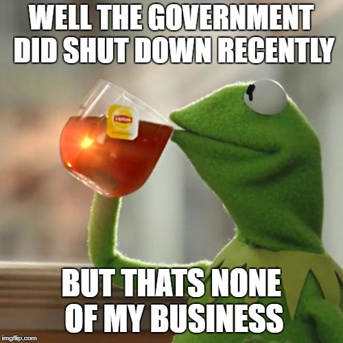 But That's None Of My Business Meme | WELL THE GOVERNMENT DID SHUT DOWN RECENTLY BUT THATS NONE OF MY BUSINESS | image tagged in memes,but thats none of my business,kermit the frog | made w/ Imgflip meme maker