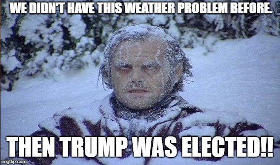 Why Not | WE DIDN'T HAVE THIS WEATHER
PROBLEM BEFORE. THEN TRUMP WAS ELECTED!! | image tagged in cold weather | made w/ Imgflip meme maker