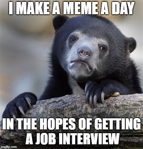 Confession Bear Meme | I MAKE A MEME A DAY; IN THE HOPES OF GETTING A JOB INTERVIEW | image tagged in memes,confession bear | made w/ Imgflip meme maker