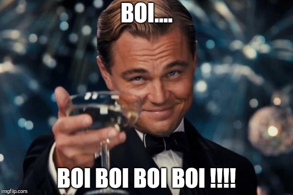 Leonardo Dicaprio Cheers Meme | BOI.... BOI BOI BOI BOI !!!! | image tagged in memes,leonardo dicaprio cheers | made w/ Imgflip meme maker