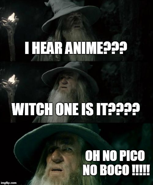 Confused Gandalf Meme | I HEAR ANIME??? WITCH ONE IS IT???? OH NO PICO NO BOCO
!!!!! | image tagged in memes,confused gandalf | made w/ Imgflip meme maker