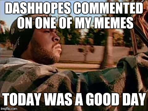 ice cube | DASHHOPES COMMENTED ON ONE OF MY MEMES; TODAY WAS A GOOD DAY | image tagged in ice cube | made w/ Imgflip meme maker