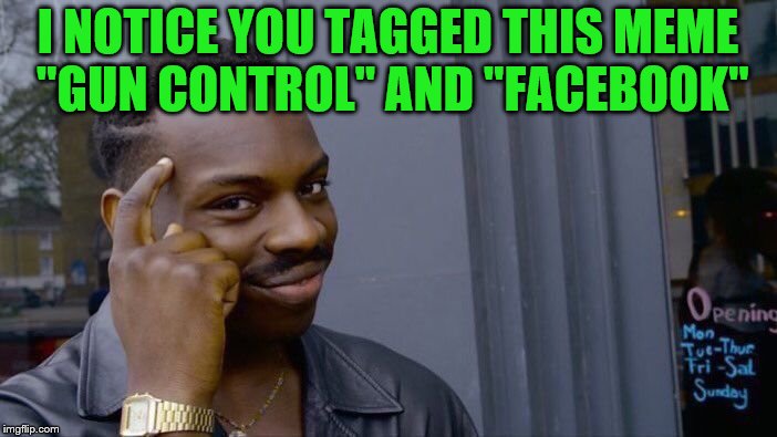 Roll Safe Think About It Meme | I NOTICE YOU TAGGED THIS MEME "GUN CONTROL" AND "FACEBOOK" | image tagged in memes,roll safe think about it | made w/ Imgflip meme maker