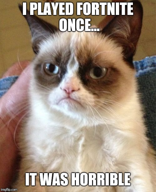 Grumpy cat played fortnite once... | I PLAYED FORTNITE ONCE... IT WAS HORRIBLE | image tagged in memes,grumpy cat | made w/ Imgflip meme maker