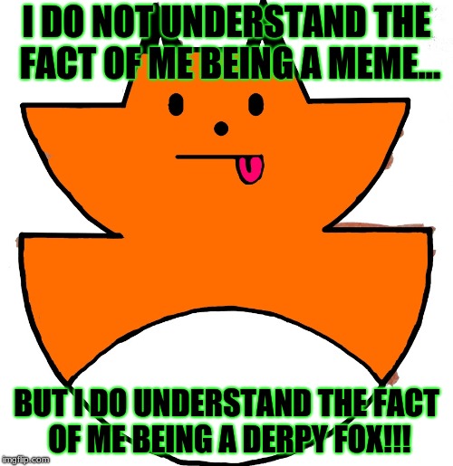 Da Derpy Redfox of Understanding | I DO NOT UNDERSTAND THE FACT OF ME BEING A MEME... BUT I DO UNDERSTAND THE FACT OF ME BEING A DERPY FOX!!! | image tagged in derpy,funny,cool,animal,youtube | made w/ Imgflip meme maker