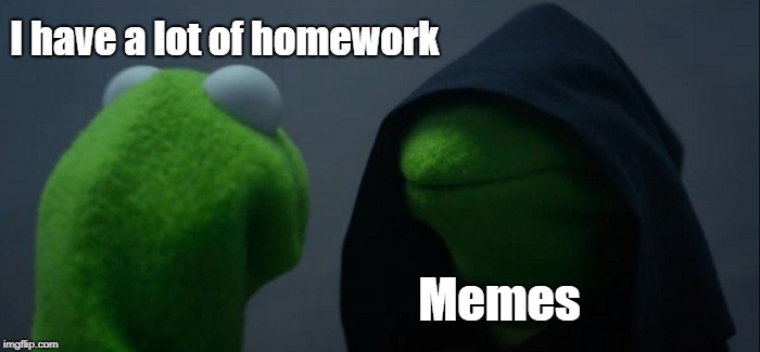 Evil Kermit Meme | I have a lot of homework; Memes | image tagged in memes,evil kermit | made w/ Imgflip meme maker