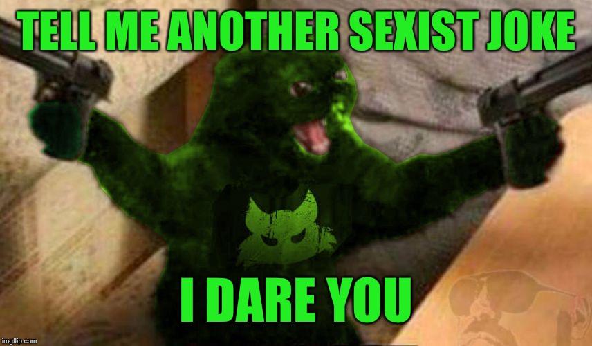 RayCat Angry | TELL ME ANOTHER SEXIST JOKE I DARE YOU | image tagged in raycat angry | made w/ Imgflip meme maker