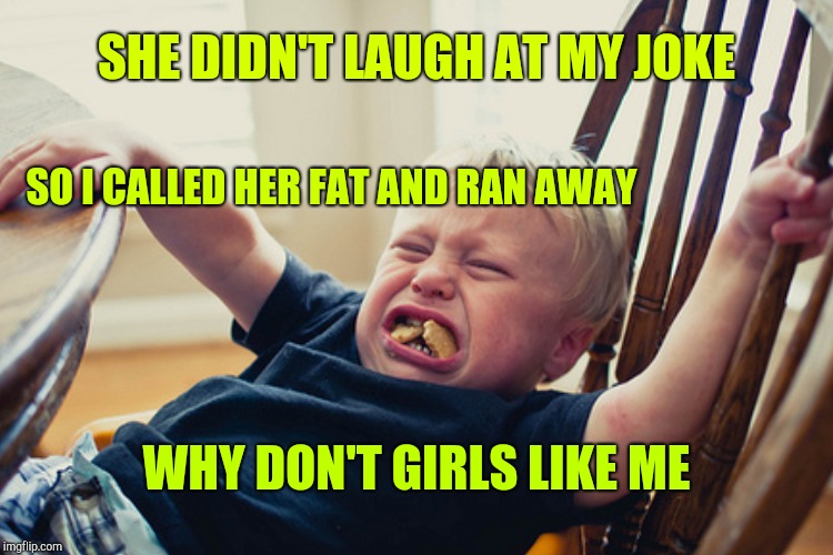 SHE DIDN'T LAUGH AT MY JOKE SO I CALLED HER FAT AND RAN AWAY WHY DON'T GIRLS LIKE ME | made w/ Imgflip meme maker