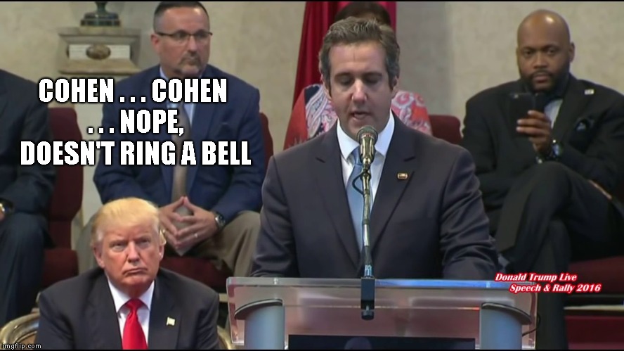 COHEN . . . COHEN . . . NOPE, DOESN'T RING A BELL | image tagged in trump | made w/ Imgflip meme maker