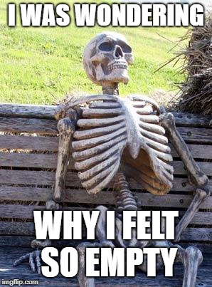 Waiting Skeleton | I WAS WONDERING; WHY I FELT SO EMPTY | image tagged in memes,waiting skeleton | made w/ Imgflip meme maker