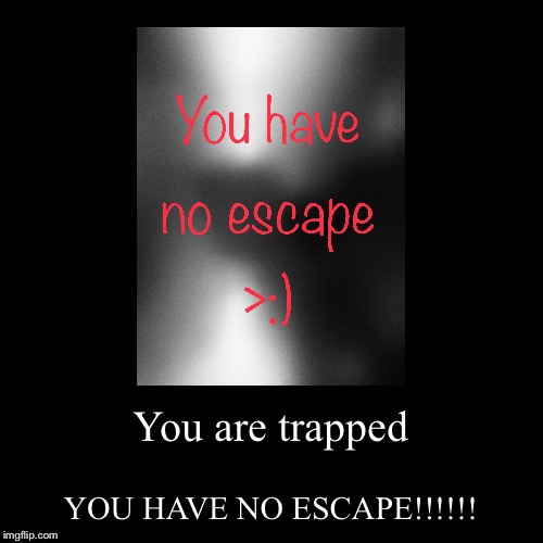 End | You are trapped | YOU HAVE NO ESCAPE!!!!!! | image tagged in demotivationals,finale | made w/ Imgflip demotivational maker
