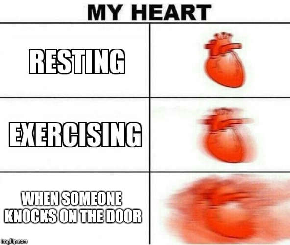 MY HEART | WHEN SOMEONE KNOCKS ON THE DOOR | image tagged in my heart | made w/ Imgflip meme maker
