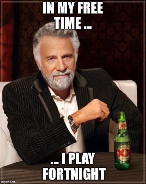 The Most Interesting Man In The World Meme | IN MY FREE TIME ... ... I PLAY FORTNIGHT | image tagged in memes,the most interesting man in the world | made w/ Imgflip meme maker
