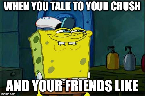 Don't You Squidward Meme | WHEN YOU TALK TO YOUR CRUSH; AND YOUR FRIENDS LIKE | image tagged in memes,dont you squidward | made w/ Imgflip meme maker