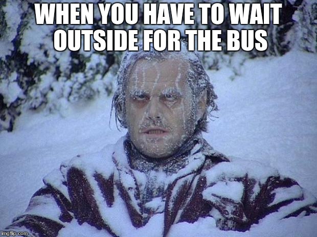 Jack Nicholson The Shining Snow Meme | WHEN YOU HAVE TO WAIT OUTSIDE FOR THE BUS | image tagged in memes,jack nicholson the shining snow | made w/ Imgflip meme maker