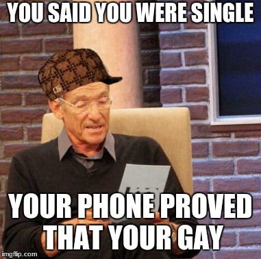 Maury Lie Detector | YOU SAID YOU WERE SINGLE; YOUR PHONE PROVED THAT YOUR GAY | image tagged in memes,maury lie detector,scumbag | made w/ Imgflip meme maker