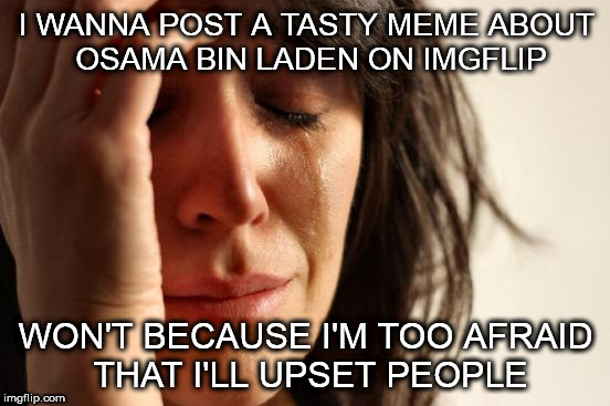 May I? | I WANNA POST A TASTY MEME ABOUT OSAMA BIN LADEN ON IMGFLIP; WON'T BECAUSE I'M TOO AFRAID THAT I'LL UPSET PEOPLE | image tagged in memes,first world problems,could i submit osama memes | made w/ Imgflip meme maker