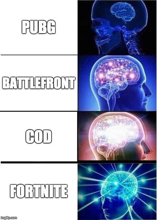 Expanding Brain | PUBG; BATTLEFRONT; COD; FORTNITE | image tagged in memes,expanding brain | made w/ Imgflip meme maker
