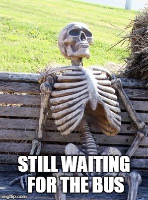 Waiting Skeleton Meme | STILL WAITING FOR THE BUS | image tagged in memes,waiting skeleton | made w/ Imgflip meme maker