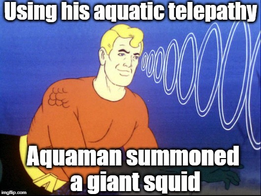 Using his aquatic telepathy Aquaman summoned a giant squid | made w/ Imgflip meme maker