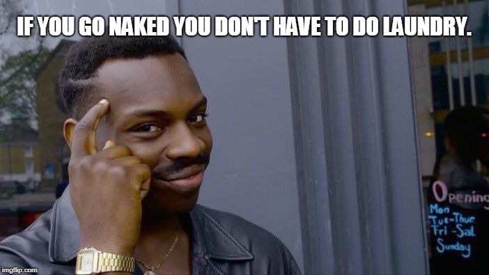 Roll Safe Think About It Meme | IF YOU GO NAKED YOU DON'T HAVE TO DO LAUNDRY. | image tagged in memes,roll safe think about it | made w/ Imgflip meme maker