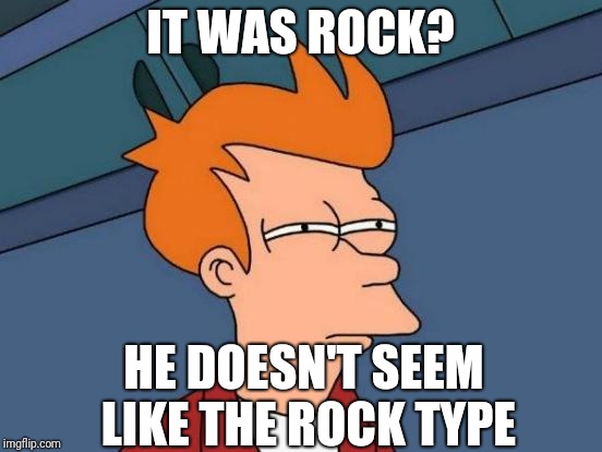 Futurama Fry Meme | IT WAS ROCK? HE DOESN'T SEEM LIKE THE ROCK TYPE | image tagged in memes,futurama fry | made w/ Imgflip meme maker