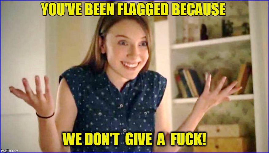 YOU'VE BEEN FLAGGED BECAUSE WE DON'T  GIVE  A  F**K! | made w/ Imgflip meme maker