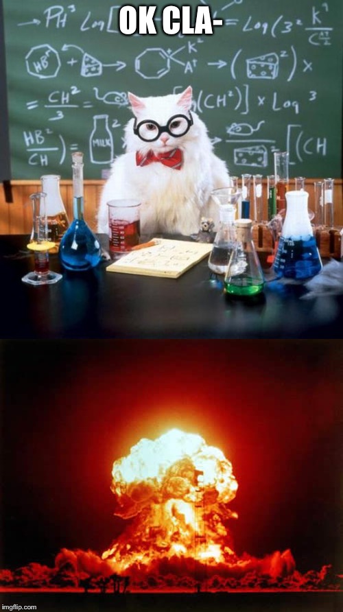 What happens when ur taught by a cat |  OK CLA- | image tagged in cats,science,nuke | made w/ Imgflip meme maker
