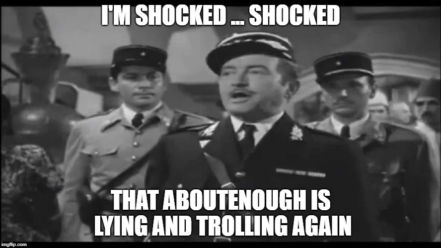 I'M SHOCKED ... SHOCKED; THAT ABOUTENOUGH IS LYING AND TROLLING AGAIN | made w/ Imgflip meme maker