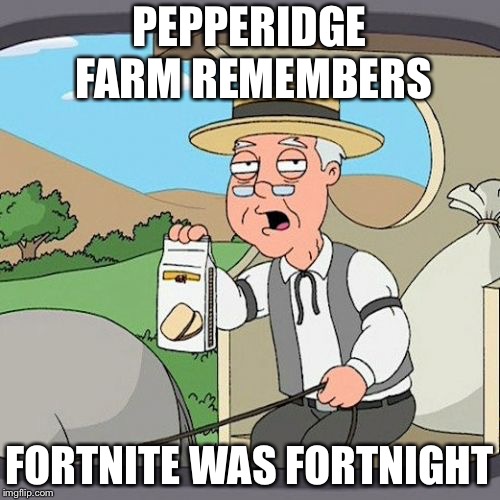 Who remembers? | PEPPERIDGE FARM REMEMBERS; FORTNITE WAS FORTNIGHT | image tagged in memes,pepperidge farm remembers | made w/ Imgflip meme maker