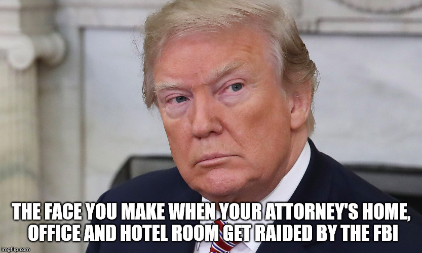 THE FACE YOU MAKE WHEN YOUR ATTORNEY'S HOME, OFFICE AND HOTEL ROOM GET RAIDED BY THE FBI | image tagged in trump | made w/ Imgflip meme maker