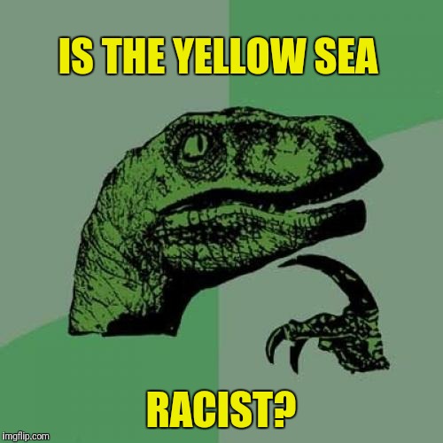 Philosoraptor | IS THE YELLOW SEA; RACIST? | image tagged in memes,philosoraptor | made w/ Imgflip meme maker