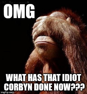 What has the idiot Corbyn done now? | OMG; WHAT HAS THAT IDIOT CORBYN DONE NOW??? | image tagged in shame,corbyn eww,party of haters,communist socialist,funny,momentum | made w/ Imgflip meme maker