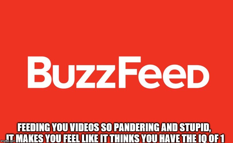 The new slogan of buzzfeed | FEEDING YOU VIDEOS SO PANDERING AND STUPID, IT MAKES YOU FEEL LIKE IT THINKS YOU HAVE THE IQ OF 1 | image tagged in memes,buzzfeed | made w/ Imgflip meme maker