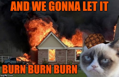 Burn Kitty | AND WE GONNA LET IT; BURN BURN BURN | image tagged in memes,burn kitty,grumpy cat,scumbag | made w/ Imgflip meme maker