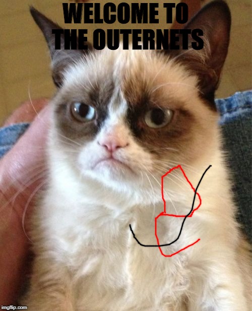 Grumpy Cat | WELCOME TO THE OUTERNETS | image tagged in memes,grumpy cat | made w/ Imgflip meme maker