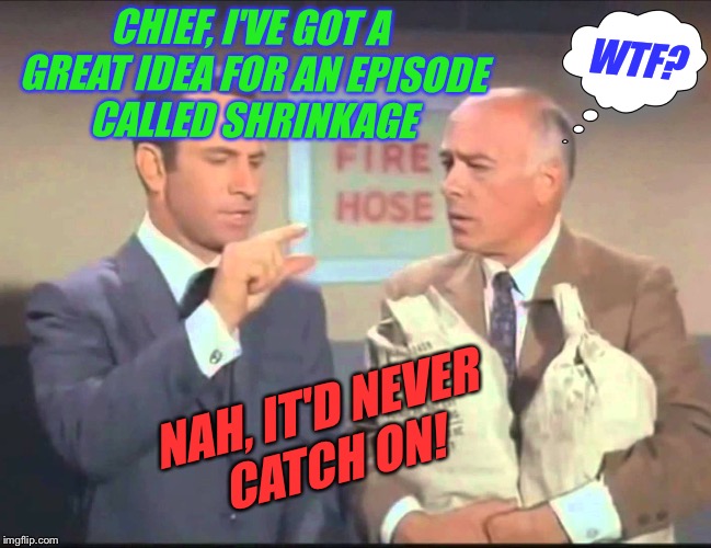 CHIEF, I'VE GOT A GREAT IDEA FOR AN EPISODE CALLED SHRINKAGE NAH, IT'D NEVER CATCH ON! WTF? | made w/ Imgflip meme maker