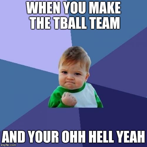 Success Kid Meme | WHEN YOU MAKE THE TBALL TEAM; AND YOUR OHH HELL YEAH | image tagged in memes,success kid | made w/ Imgflip meme maker