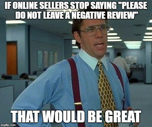just gimme 5 stars dude, idc if u like the stuff. | IF ONLINE SELLERS STOP SAYING "PLEASE DO NOT LEAVE A NEGATIVE REVIEW"; THAT WOULD BE GREAT | image tagged in memes,that would be great,online shopping,ebay | made w/ Imgflip meme maker