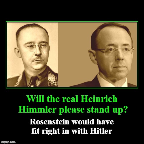 Will the real Heinrich Himmler please stand up? | Will the real Heinrich Himmler please stand up? | Rosenstein would have fit right in with Hitler | image tagged in funny,demotivationals,demonazis,democrats the real nazis | made w/ Imgflip demotivational maker