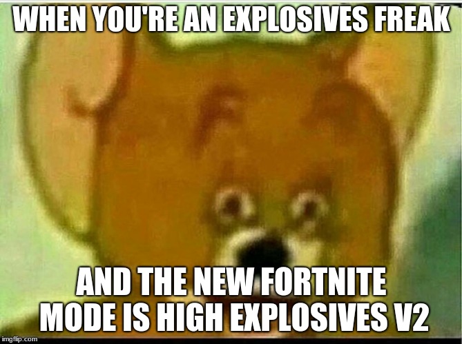 Jerry  | WHEN YOU'RE AN EXPLOSIVES FREAK; AND THE NEW FORTNITE MODE IS HIGH EXPLOSIVES V2 | image tagged in jerry | made w/ Imgflip meme maker