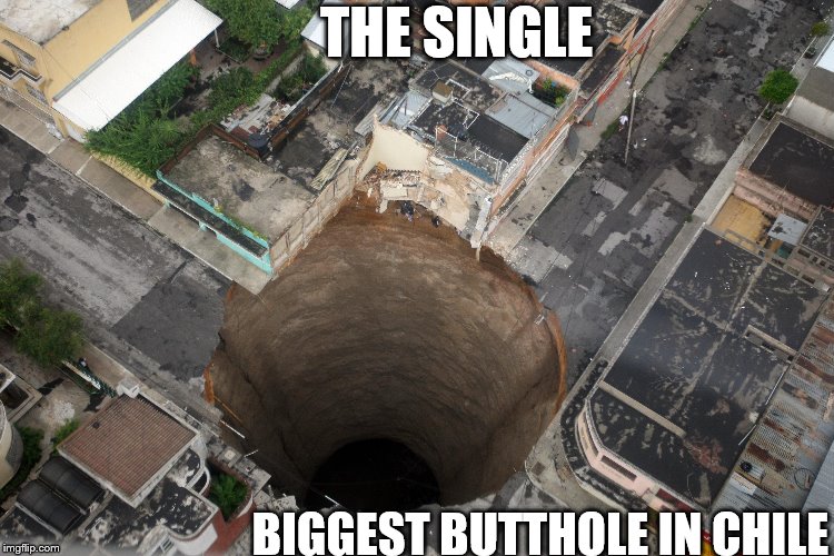 the biggest  in chile    | THE SINGLE; BIGGEST BUTTHOLE IN CHILE | image tagged in butthole,chile | made w/ Imgflip meme maker