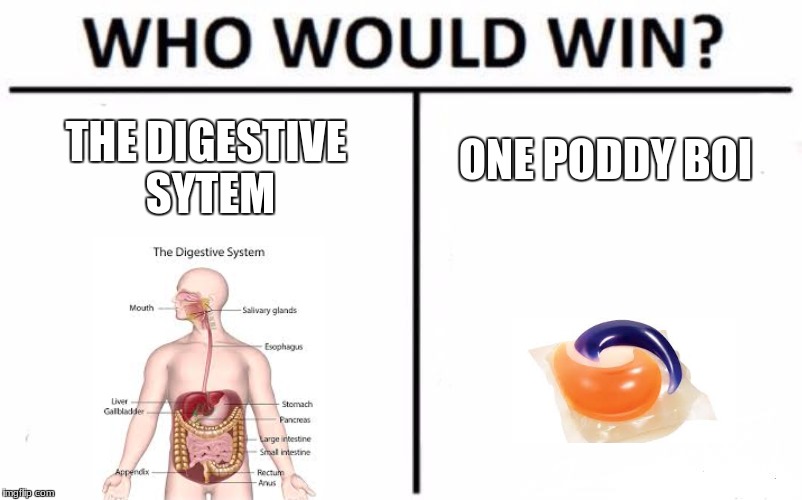 Who Would Win? | THE DIGESTIVE SYTEM; ONE PODDY BOI | image tagged in memes,who would win | made w/ Imgflip meme maker