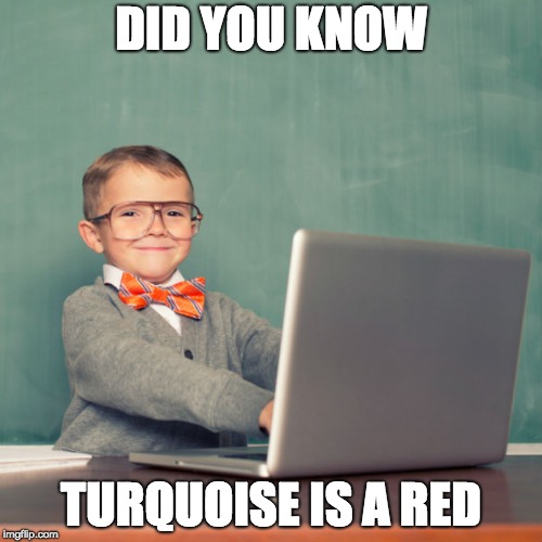 Smart Baby | DID YOU KNOW; TURQUOISE IS A RED | image tagged in smart baby | made w/ Imgflip meme maker